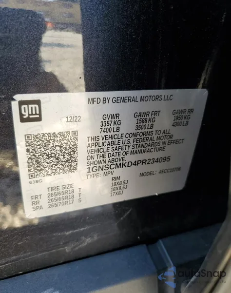 2023 Chevrolet Tahoe C1500 Ls из США, поврежденный, VIN 1GNSCMKD4PR234095